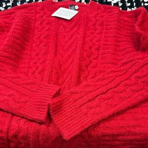 Red alpaca cable knit sweater by TEY – ART
